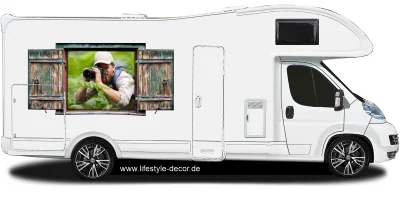 Autoaufkleber Eigenes Foto mit Fensterklappladen auf Wohnmobil