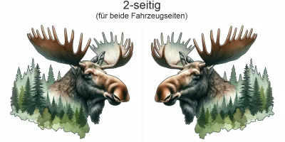 Autoaufkleber Elch im Wald - Ansicht zweiseitig für beide Fahrzeugseiten