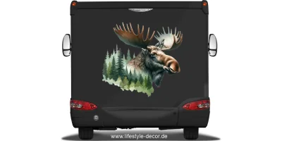 Autoaufkleber Elch im Wald auf dunklem Heck