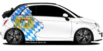 Autoaufkleber Fahne und Umriss von Bayern auf Fahrzeugseite von PKW