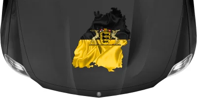 Autoaufkleber Fahne und Umriss von Baden-Württemberg auf dunkler Motorhaube