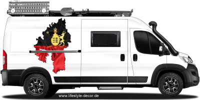 Autoaufkleber Fahne und Umriss von Württemberg auf Fahrzeugseite von Camper