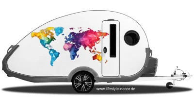 Autoaufkleber Farbige Weltkarte aus Polygonen auf weißem Wohnwagen