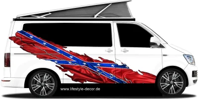 Flagge der Konföderierten Staaten von Amerika auf Fahrzeugseite von Camper