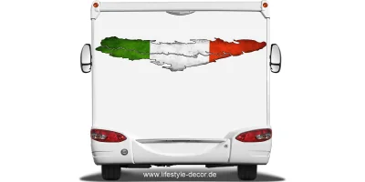 Autoaufkleber Flagge von Italien auf dem Heck von Wohnmobil oder Wohnwagen