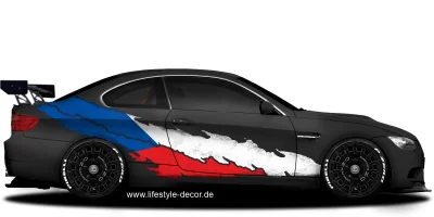 Autoaufkleber Flagge der Tschechischen Republik auf Fahrzeugseite von dunklem Auto