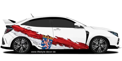 Autoaufkleber Flagge von Hessen auf Fahrzeugseite von hellem Auto