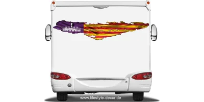 Autoaufkleber Flagge von Mallorca auf dem Heck von Wohnmobil oder Wohnwagen