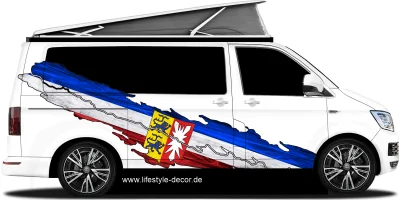 Autoaufkleber die Fahne von Schleswig-Holstein auf Fahrzeugseite von Camper