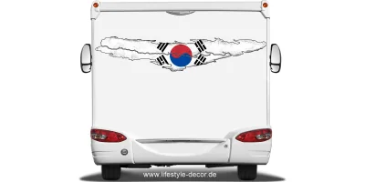 Autoaufkleber mit der Flagge von Südkorea auf dem Heck von Wohnmobil oder Wohnwagen