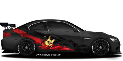 Autoaufkleber Flagge von Württemberg auf Fahrzeugseite von dunklem Auto