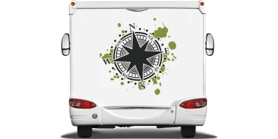 Autoaufkleber Kompass auf Heck von Wohnmobil oder Wohnwagen