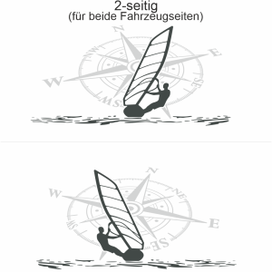 Autoaufkleber Kompass mit Windsurfer