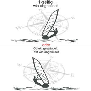 Autoaufkleber Kompass mit Windsurfer - Ansicht Ausrichtung