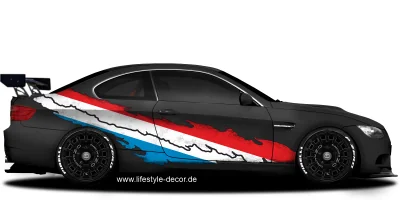 Autoaufkleber luxemburgische Flagge auf Fahrzeugseite von dunklem Auto