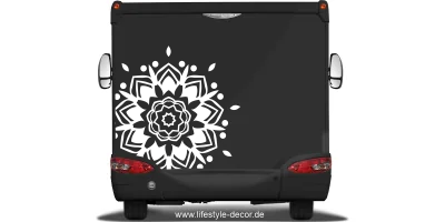 Mandala als Autoaufkleber auf Heck von Wohnmobil oder Wohnwagen - Ansicht Farbauswahl