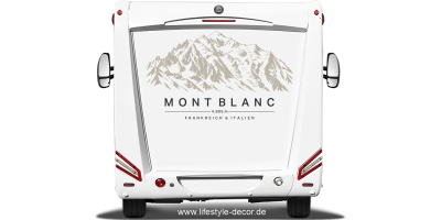 Autoaufkleber Mont Blanc auf Heck von Wohnwagen oder Wohnmobil