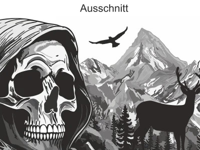 Autoaufkleber Mystisches Gebirge mit Totenkopf - Ansicht Ausschnitt und Farbauswahl