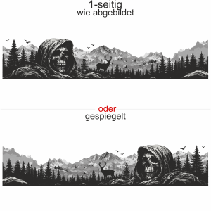 Autoaufkleber Mystisches Gebirge mit Totenkopf - Ansicht Ausrichtung und Farbauswahl