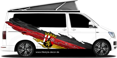 Autoaufkleber die Fahne von Rheinland-Pfalz auf Fahrzeugseite von Camper