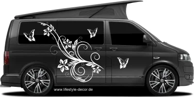 Autoaufkleber Schmetterlingzauber auf dunklem Camper - Ansicht Farbauswahl
