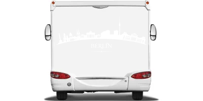 Autoaufkleber Skyline Berlin auf Heck von Wohnmobil oder Wohnwagen - Ansicht Farbauswahl