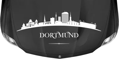 Autoaufkleber mit Dortmunder Skyline auf dunkler Motorhaube - Ansicht Farbauswahl