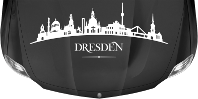 Konturen Dresdens als Aufkleber fürs Auto auf dunkler Motorhaube - Ansicht Farbauswahl