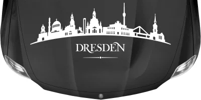 Konturen Dresdens als Aufkleber fürs Auto auf dunkler Motorhaube - Ansicht Farbauswahl