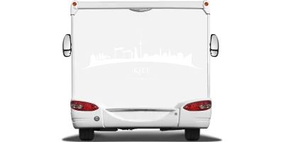 Cartattoo Skyline Kiel auf Heck von Wohnmobil oder Wohnwagen - Ansicht Farbauswahl