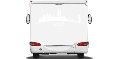 Aufkleber Fahrzeug Kölner Skyline auf Heck von Wohnmobil oder Wohnwagen - Ansicht Farbauswahl
