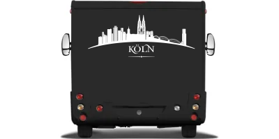 Aufkleber Fahrzeug Kölner Skyline auf Heck von Wohnmobil oder Wohnwagen - Ansicht Farbauswahl