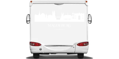 Magdeburger Skyline als Aufkleber für das Auto auf Heck von Wohnmobil oder Wohnwagen - Ansicht Farbauswahl