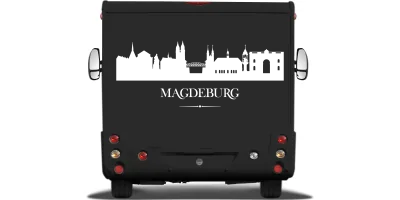 Magdeburger Skyline als Aufkleber für das Auto auf Heck von Wohnmobil oder Wohnwagen - Ansicht Farbauswahl