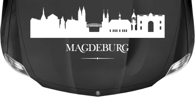 Magdeburger Skyline als Aufkleber für das Auto auf dunkler Motorhaube - Ansicht Farbauswahl