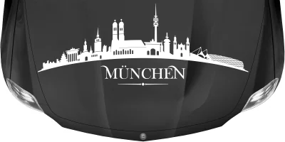 Autoaufkleber Skyline München auf dunkler Motorhaube - Ansicht Farbauswahl
