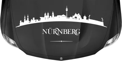 Autoaufkleber mit der Skyline von Nürnberg auf dunkler Motorhaube - Ansicht Farbauswahl