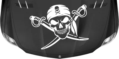 Autoaufkleber Totenkopf mit gekreuzten Säbel auf dunkler Motorhaube - Ansicht Farbauswahl