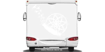 Autodekor mit Traumfänger und Feder auf Heck von Wohnmobil oder Wohnwagen - Ansicht Farbauswahl