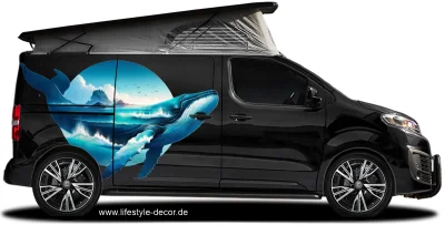 Autoaufkleber Wal mit Ozean und Insel auf dunklem Van