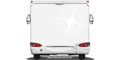 Autoaufkleber Windrose auf Heck von Wohnmobil oder Wohnwagen - Ansicht Farbauswahl