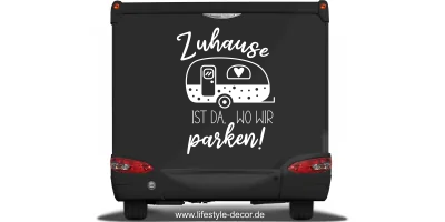 Autoaufkleber Zuhause ist auf dunklem Heck eines Wohnmobils - Ansicht Farbauswahl