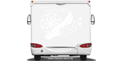 autodekor-traumfaenger-mit-text auf Heck von Wohnmobil oder Wohnwagen - Ansicht Farbauswahl