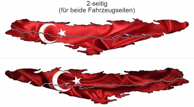 Türkische Flagge als Autoaufkleber - Ansicht zweiseitig für beide Fahrzeugseiten