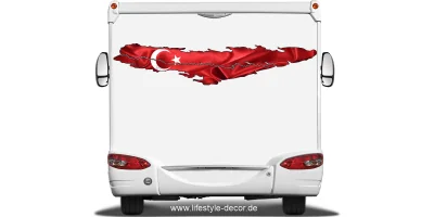 Türkische Flagge als Autoaufkleber auf dem Heck von Wohnmobil oder Wohnwagen