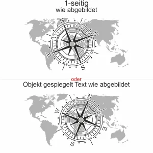 Autosticker Windrose mit Weltkarte - Ansicht Ausrichtung
