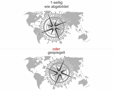 Autosticker Windrose mit Weltkarte - Ansicht Ausrichtung