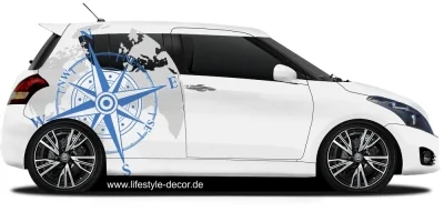 Autoaufkleber Kompass mit Weltkarte