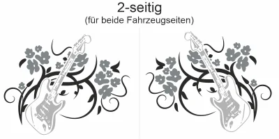 Bunter-Autoaufkleber-Rock-Love-Gitarre - Ansicht zweiseitig für beide Fahrzeugseiten