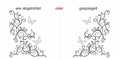 buntes Wandtattoo mit Blätterornament und Schmetterlingen - Ansicht Ausrichtung